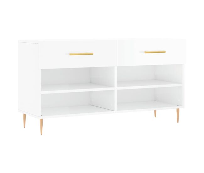 Vidaxl banco zapatero madera de ingeniería blanco brillo 102x35x55 cm