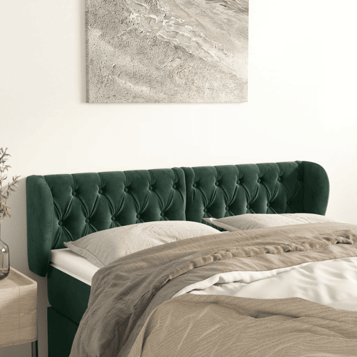 vidaXL Cabeceira de cama c abas veludo 147x23x7888cm verde-escuro