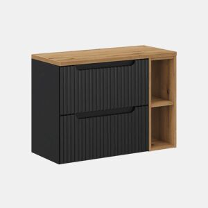 Móvel de lavatório 80cm 2 gavetas 2 nichos Riva Preto e Madeira
