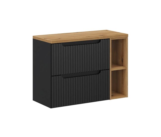 Mueble bajo lavabo 80cm 2 cajones 2 compartimientos riva negro y madera