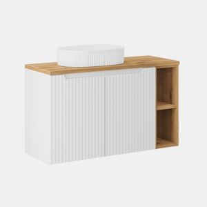 Móvel lavatório simples 100cm 2 portas 2 nichos Riva branco e madeira