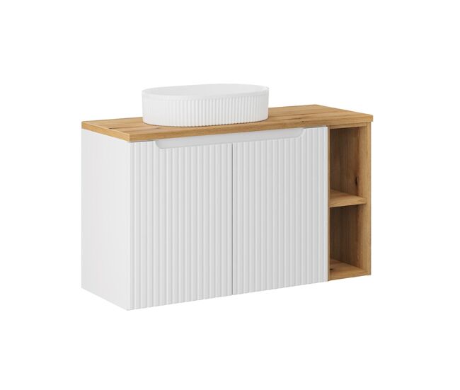 Mueble lavabo individual 100cm 2 puertas 2 compartimientos riva blanco y madera