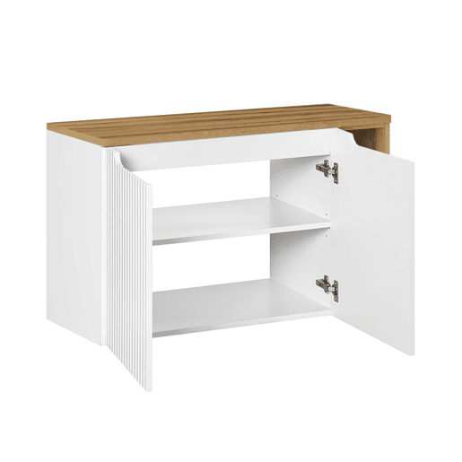 Móvel lavatório simples 100cm 2 portas 2 nichos Riva branco e madeira