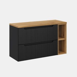 Móvel de lavatório 100cm 2 gavetas 2 nichos Riva Preto e Madeira
