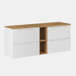 Móvel toucador 140cm 4 gavetas 2 nichos Riva branco e madeira
