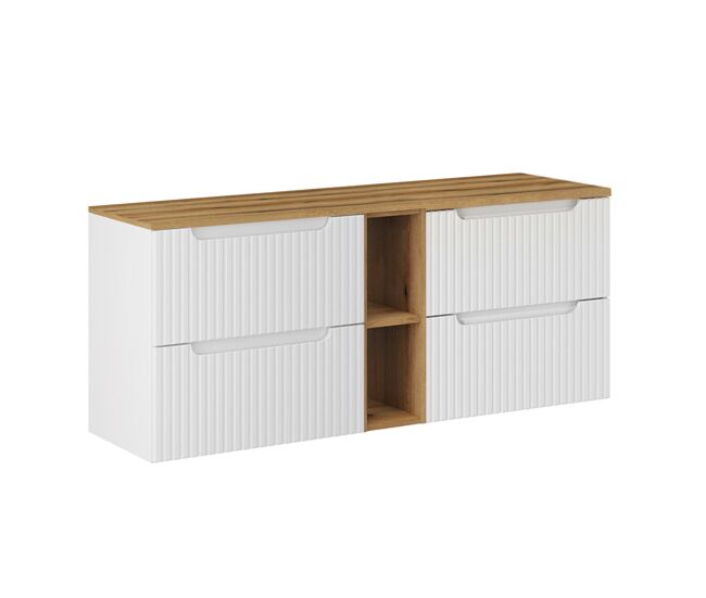 Mueble bajo lavabo 140cm 4 cajones 2 compartimientos riva blanco y madera
