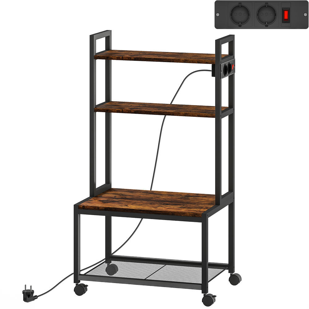 Homcom soporte para impresora con estación de carga mueble para impresora de 4 niveles con ruedas y marco metálico para oficina casa escuela marrón rústico
