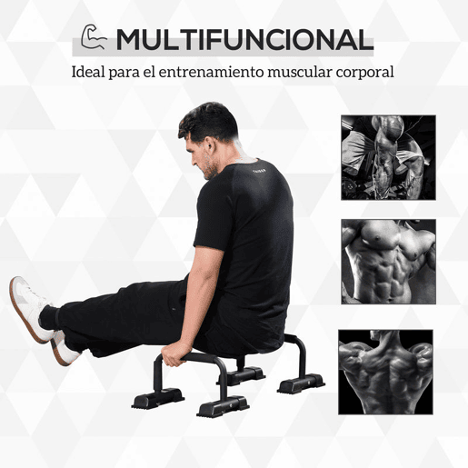 HOMCOM Barras Paralelas de Calistenia em Aço com Base Antiderrapante e Pegas Acolchoadas para Treino de Fitness em Ginásio ou em Casa 36x25x20 cm Preto