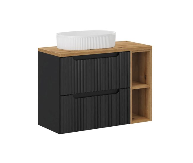 Mueble lavabo individual 80cm 2 cajones 2 compartimientos riva negro y madera