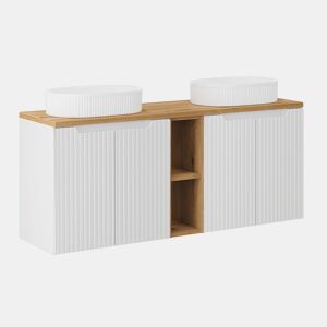 Móvel lavatório duplo 140cm 4 portas 2 nichos Riva branco e madeira