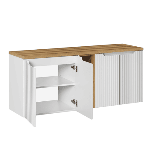 Móvel lavatório duplo 140cm 4 portas 2 nichos Riva branco e madeira