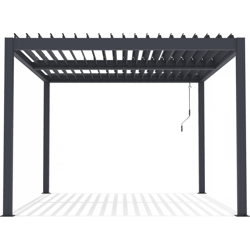 Pérgula bioclimática de jardim em alumínio - Dimensões: 304 x 394 x 218 cm - Materiais: alumínio - Cinza escuro Pérgula bioclimática de jardim em alumínio - Dimensões: 304 x 394 x 218 cm - Materiais: alumínio - Cinza escuro