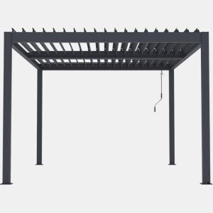 Pérgula bioclimática de jardim em alumínio - Dimensões: 304 x 394 x 218 cm - Materiais: alumínio - Cinza escuro
