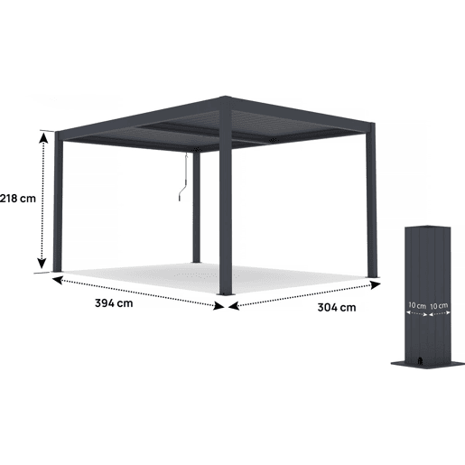 Pérgula bioclimática de jardim em alumínio - Dimensões: 304 x 394 x 218 cm - Materiais: alumínio - Cinza escuro Pérgula bioclimática de jardim em alumínio - Dimensões: 304 x 394 x 218 cm - Materiais: alumínio - Cinza escuro