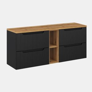 Móvel de lavatório 140cm 4 gavetas 2 nichos Riva Preto e Madeira