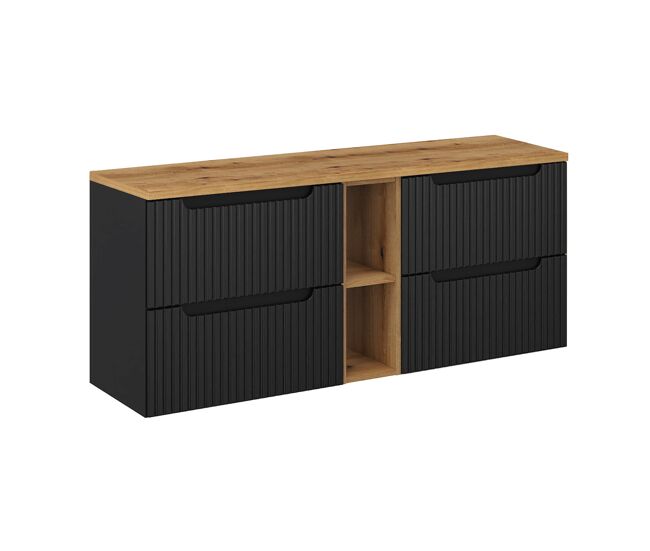 Mueble bajo lavabo 140cm 4 cajones 2 compartimientos riva negro y madera