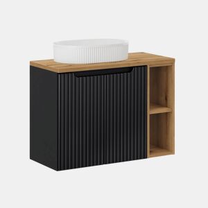 Móvel de lavatório simples 80cm 2 portas 2 nichos Riva Preto e Madeira