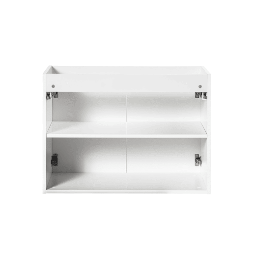 Conjunto móvel lavatório simples 100cm 2 portas 2 nichos e coluna Riva branco e madeira
