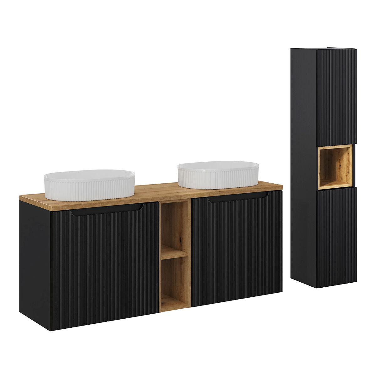 Conjunto mueble lavabo doble 4 puertas y columna Riva 140 Negro