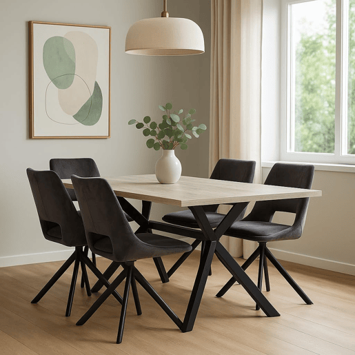 DUPI Cadeira de Jantar CALPE, Poltrona Estofada em Camurça, Design Moderno, 59x49x83 cm (Pacote com 2 Unidades, Veludo Cinza)