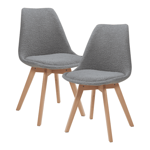 Conjunto de 2 cadeiras de jantar Fläten bouclé e pernas de faia 82x49x54cm Cinzento en.casa