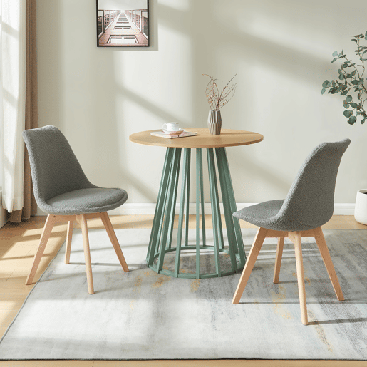 Conjunto de 2 cadeiras de jantar Fläten bouclé e pernas de faia 82x49x54cm Cinzento en.casa