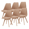 Conjunto de 6 cadeiras de jantar Fläten bouclé e pernas de faia 82x49x54cm Toupeira en.casa