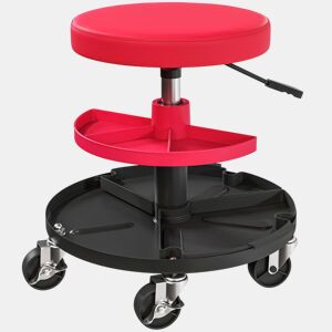 HOMCOM Banco de Oficina Giratório com Rodas Altura Ajustável de 40-51 cm Assento de Banco para Mecânico com 2 Bandejas para Ferramentas, Carga 135 kg para Garagem ou Reparação de Automóveis Vermelho