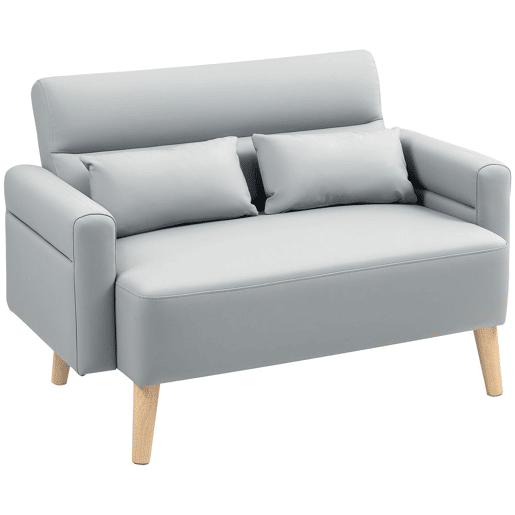 HOMCOM Sofá de 2 Lugares Estofado em Couro Sintético Sofá de Sala de Estar de 117 cm com Braços Acolchoados e Pernas de Madeira para Quarto Sala de Estar 117x78x78 cm Cinza