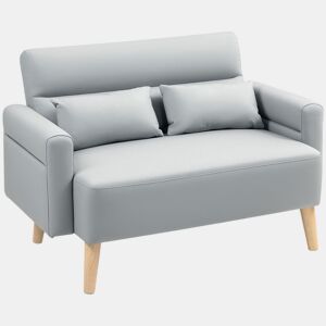 HOMCOM Sofá de 2 Lugares Estofado em Couro Sintético Sofá de Sala de Estar de 117 cm com Braços Acolchoados e Pernas de Madeira para Quarto Sala de Estar 117x78x78 cm Cinza