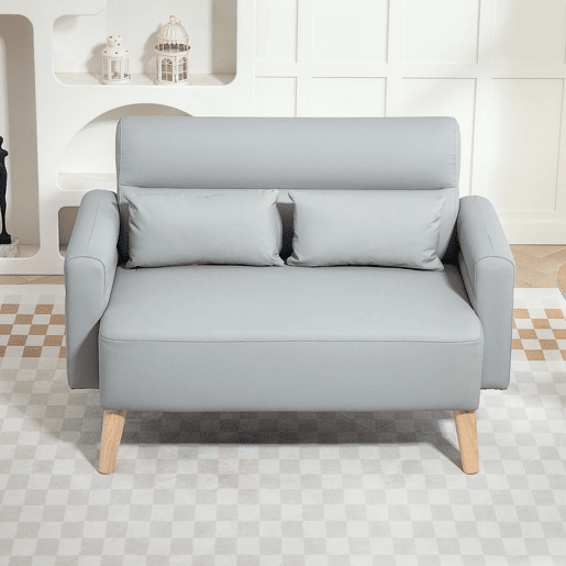 HOMCOM Sofá de 2 Lugares Estofado em Couro Sintético Sofá de Sala de Estar de 117 cm com Braços Acolchoados e Pernas de Madeira para Quarto Sala de Estar 117x78x78 cm Cinza