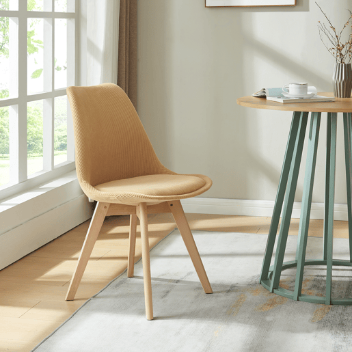 Conjunto de 2 cadeiras de jantar Fläten veludo cotelê e pernas de faia 82x49x54cm Amarelo en.casa