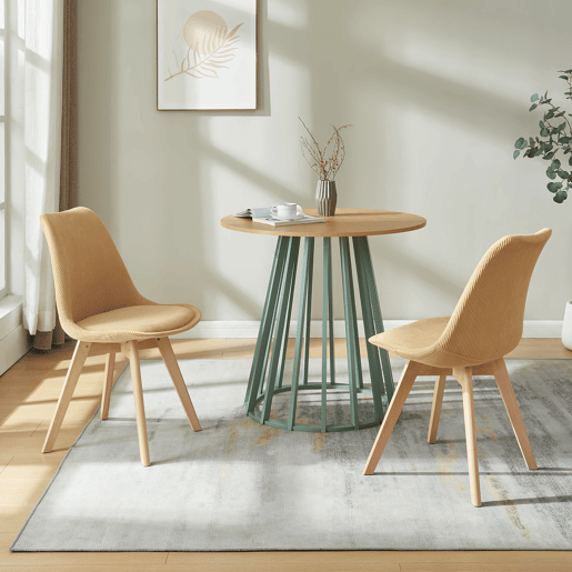 Conjunto de 2 cadeiras de jantar Fläten veludo cotelê e pernas de faia 82x49x54cm Amarelo en.casa