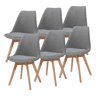 Conjunto de 6 cadeiras de jantar Fläten bouclé e pernas de faia 82x49x54cm Cinzento en.casa