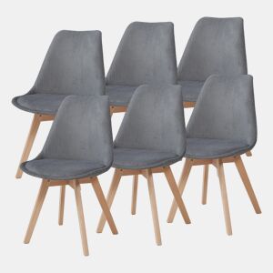 Conjunto de 6 cadeiras de jantar Fläten veludo cotelê e pernas de faia 82x49x54cm Cinzento en.casa