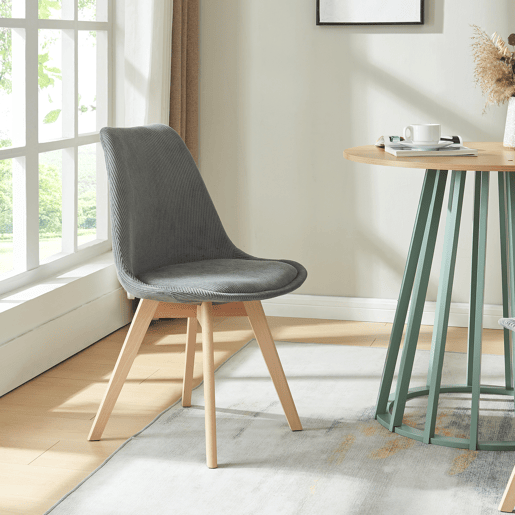Conjunto de 6 cadeiras de jantar Fläten veludo cotelê e pernas de faia 82x49x54cm Cinzento en.casa