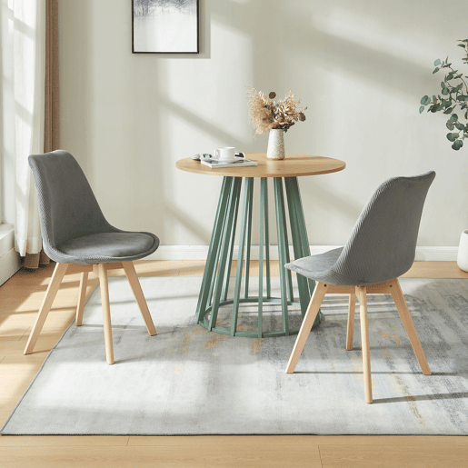 Conjunto de 6 cadeiras de jantar Fläten veludo cotelê e pernas de faia 82x49x54cm Cinzento en.casa