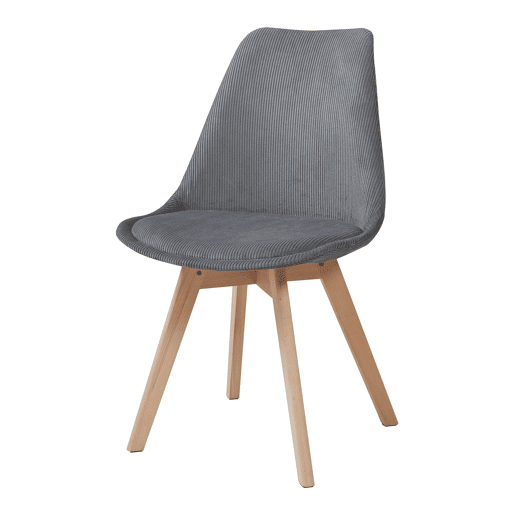 Conjunto de 6 cadeiras de jantar Fläten veludo cotelê e pernas de faia 82x49x54cm Cinzento en.casa