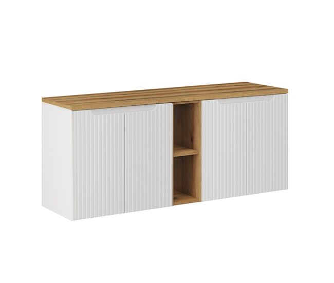 Mueble bajo lavabo 140cm 4 puertas 2 compartimientos riva blanco y madera
