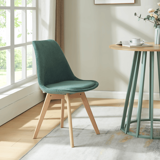 Conjunto de 6 cadeiras de jantar Fläten veludo cotelê e pernas de faia 82x49x54cm Verde escuro en.casa