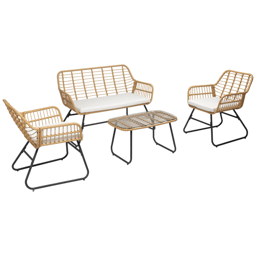 TIGA mobiliário de jardim conjunto em resina tecida 4 lugares - almofadas de creme