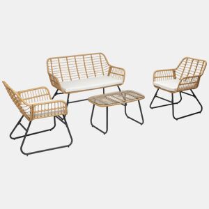TIGA mobiliário de jardim conjunto em resina tecida 4 lugares - almofadas de creme