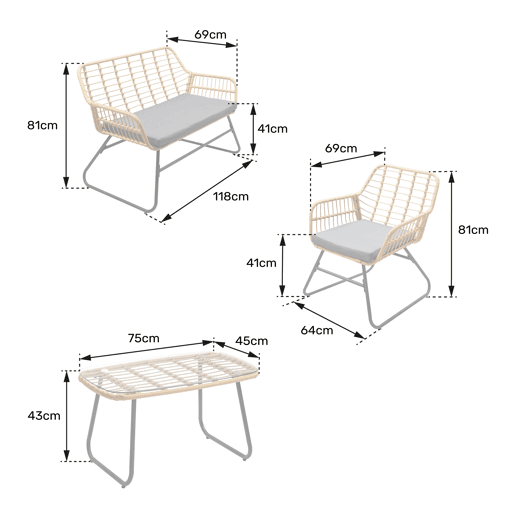 TIGA mobiliário de jardim conjunto em resina tecida 4 lugares - almofadas de creme