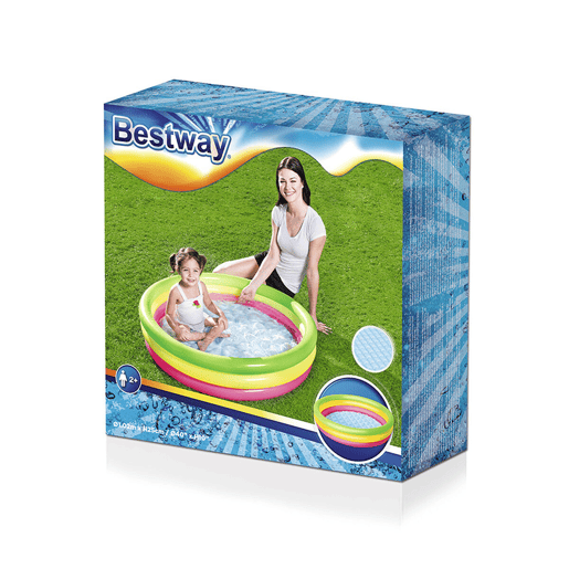 Bestway Piscina Insuflável Infantil 3 Anéis Chão Acolchoado 102x25 cm +2 Anos Jardim 51104