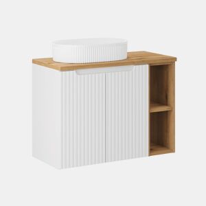 Móvel lavatório simples 80cm 2 portas 2 nichos Riva branco e madeira