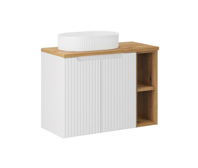 Mueble lavabo individual 80cm 2 puertas 2 compartimientos riva blanco y madera