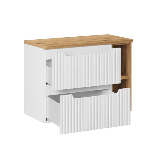 Móvel toucador 80cm 2 gavetas 2 nichos Riva branco e madeira