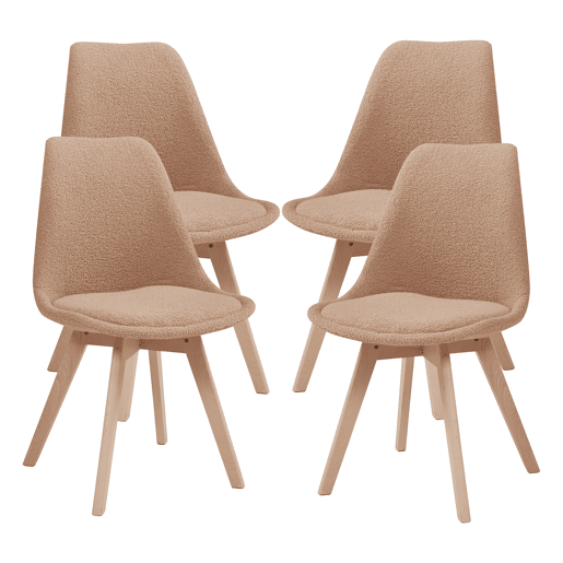Conjunto de 4 cadeiras de jantar Fläten bouclé e pernas de faia 82x49x54cm Toupeira en.casa