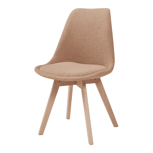 Conjunto de 4 cadeiras de jantar Fläten bouclé e pernas de faia 82x49x54cm Toupeira en.casa