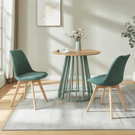 Conjunto de 4 cadeiras de jantar Fläten veludo cotelê e pernas de faia 82x49x54cm Verde escuro en.casa
